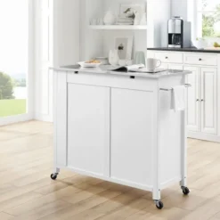 Kitchen Islands & Bar Carts-Kirkland's Home Susanne White And Stainless Steel Kitchen Island