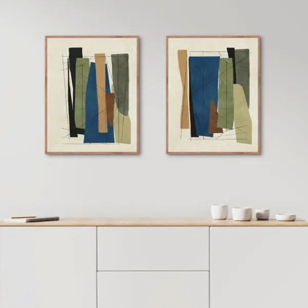 Framed Art-Kirkland's Home Synch Abstract 2-Pc. Framed Canvas Art Set White/Green/Gray