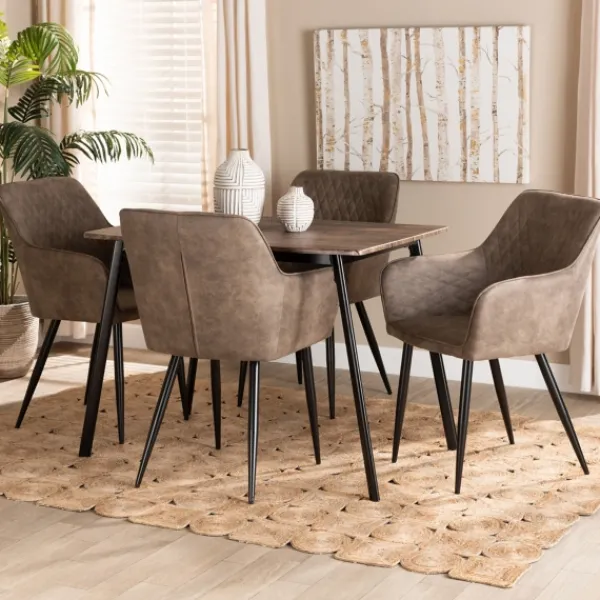 Dining Tables-Kirkland's Home Table And Leather Bucket Chairs 5-Pc. Dining Set Brown/Black