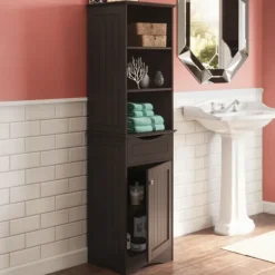 Cabinets & Sideboards-Kirkland's Home Tall Espresso Open Shelves Cabinet Brown