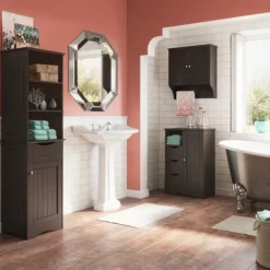Cabinets & Sideboards-Kirkland's Home Tall Espresso Open Shelves Cabinet Brown