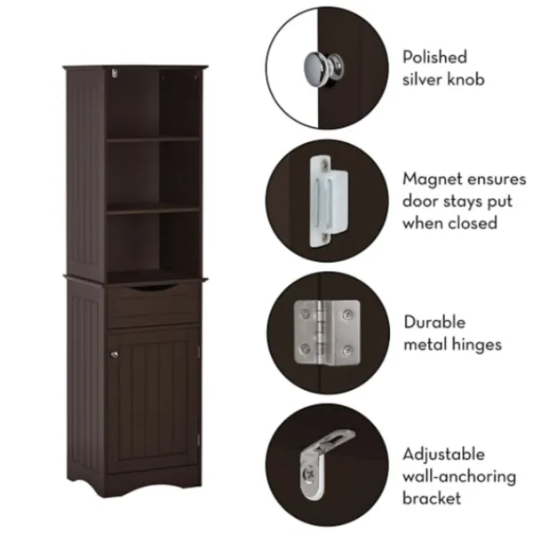 Cabinets & Sideboards-Kirkland's Home Tall Espresso Open Shelves Cabinet Brown