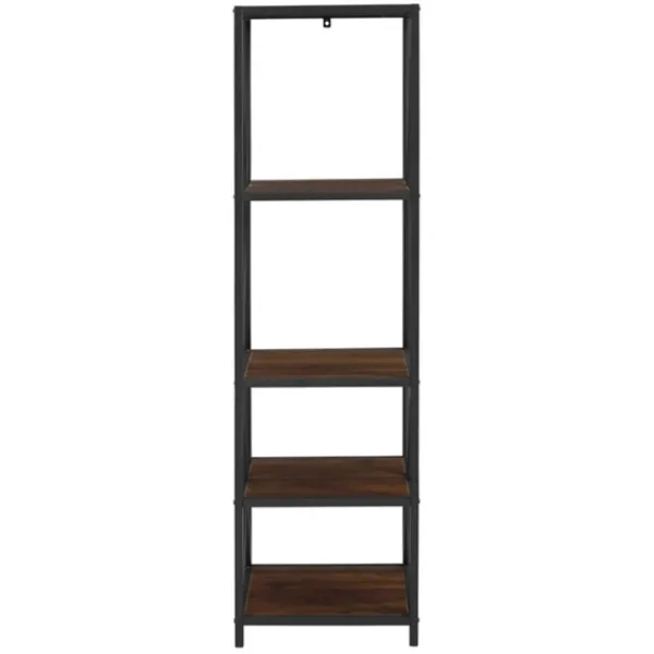 Office Furniture-Kirkland's Home Tall Metal X-Framed Dark Walnut Bookshelf Brown