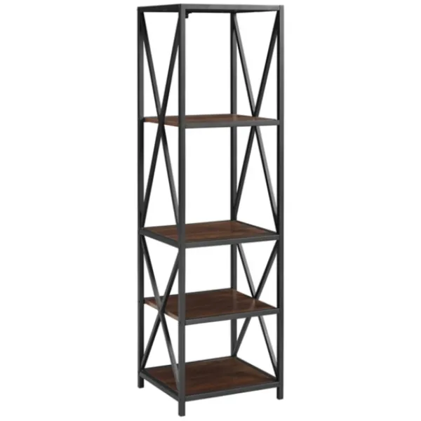 Office Furniture-Kirkland's Home Tall Metal X-Framed Dark Walnut Bookshelf Brown