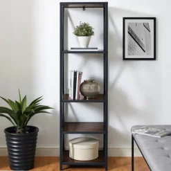 Office Furniture-Kirkland's Home Tall Metal X-Framed Dark Walnut Bookshelf Brown