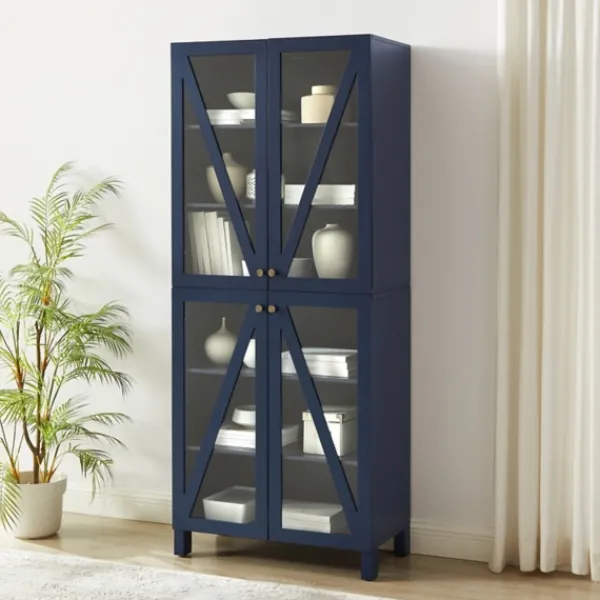 Cabinets & Sideboards-Kirkland's Home Tall Navy Triangle 4-Door Wood Cabinet Blue