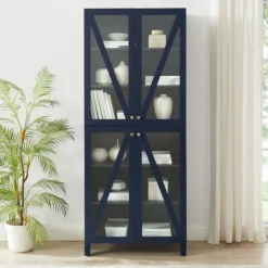 Cabinets & Sideboards-Kirkland's Home Tall Navy Triangle 4-Door Wood Cabinet Blue
