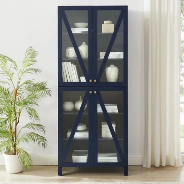 Cabinets & Sideboards-Kirkland's Home Tall Navy Triangle 4-Door Wood Cabinet Blue
