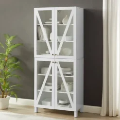 Cabinets & Sideboards-Kirkland's Home Tall Triangle 4-Door Wood Cabinet White