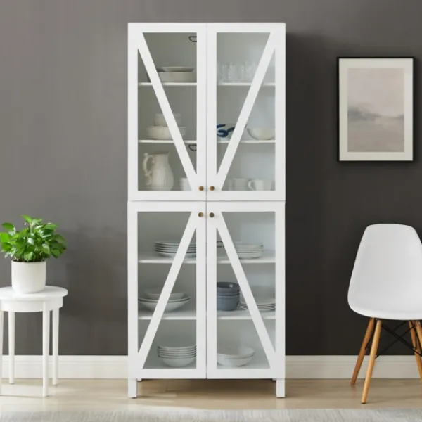 Cabinets & Sideboards-Kirkland's Home Tall Triangle 4-Door Wood Cabinet White