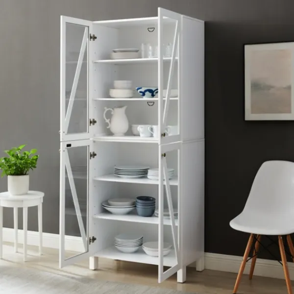 Cabinets & Sideboards-Kirkland's Home Tall Triangle 4-Door Wood Cabinet White