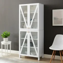 Cabinets & Sideboards-Kirkland's Home Tall Triangle 4-Door Wood Cabinet White
