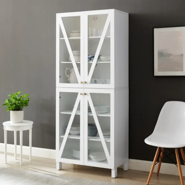 Cabinets & Sideboards-Kirkland's Home Tall Triangle 4-Door Wood Cabinet White