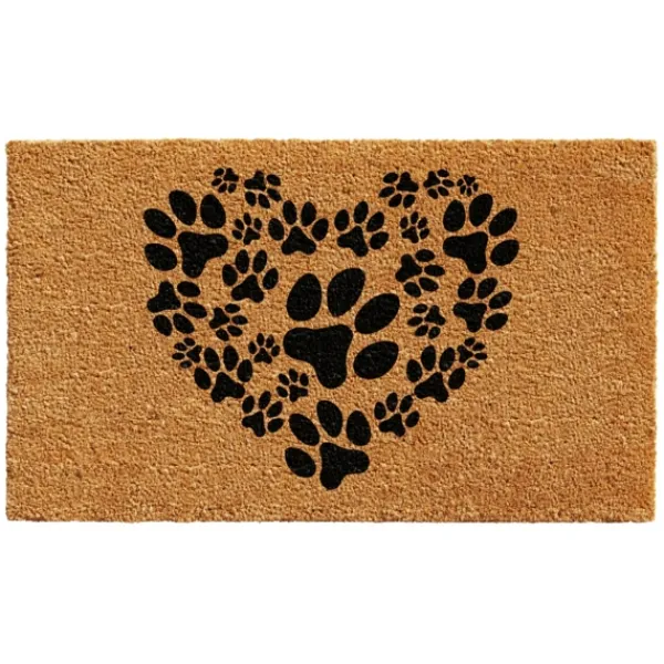 Doormats-Kirkland's Home Tan And Black Coir Heart Paws Doormat Tan/Black