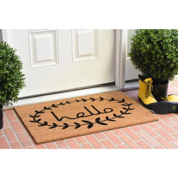 Doormats-Kirkland's Home Tan And Black Evergreen Hello Doormat, 36X24 In. Tan/Black