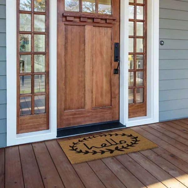 Doormats-Kirkland's Home Tan And Black Evergreen Hello Doormat, 36X24 In. Tan/Black