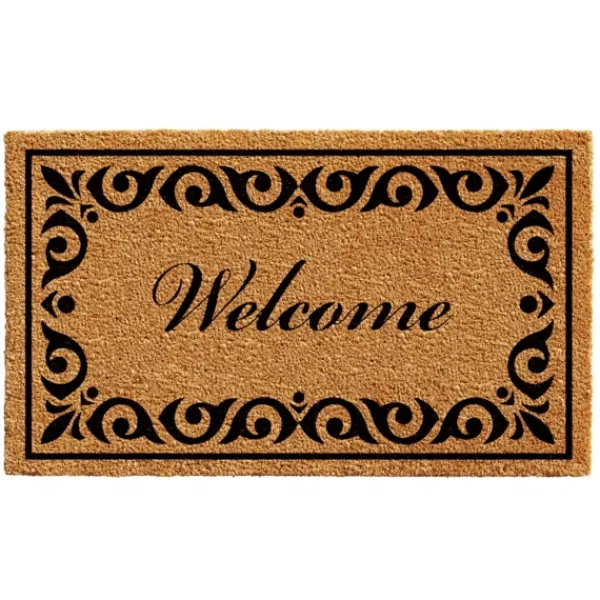 Doormats-Kirkland's Home Tan And Black Scroll Welcome Doormat, 36X24 In. Tan/Black
