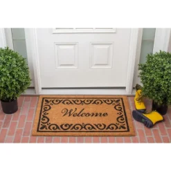 Doormats-Kirkland's Home Tan And Black Scroll Welcome Doormat, 36X24 In. Tan/Black