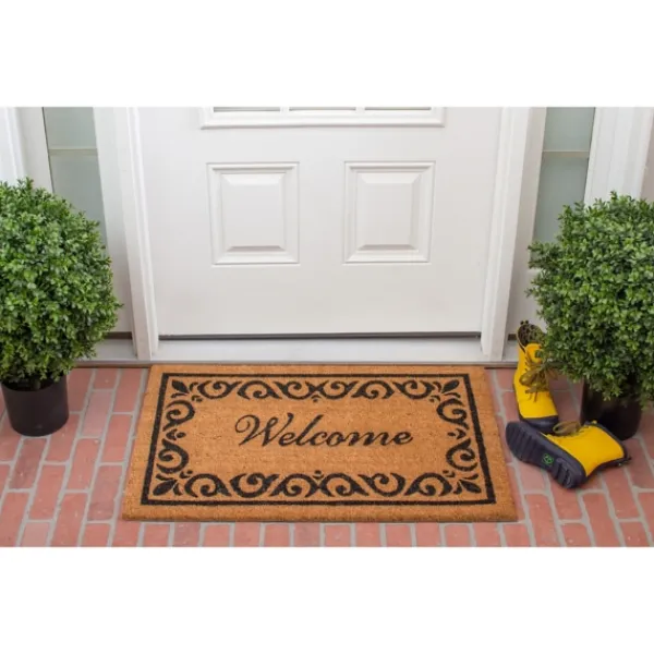 Doormats-Kirkland's Home Tan And Black Scroll Welcome Doormat, 36X24 In. Tan/Black