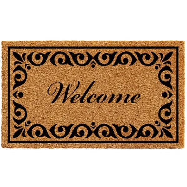 Doormats-Kirkland's Home Tan And Black Scroll Welcome Doormat, 48X30 In. Tan/Black