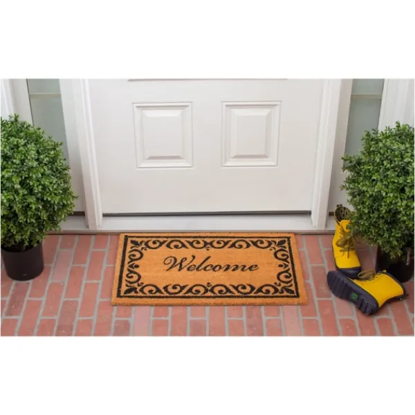 Doormats-Kirkland's Home Tan And Black Scroll Welcome Doormat, 48X30 In. Tan/Black