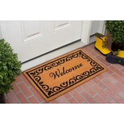 Doormats-Kirkland's Home Tan And Black Scroll Welcome Doormat, 72X36 In. Tan/Black
