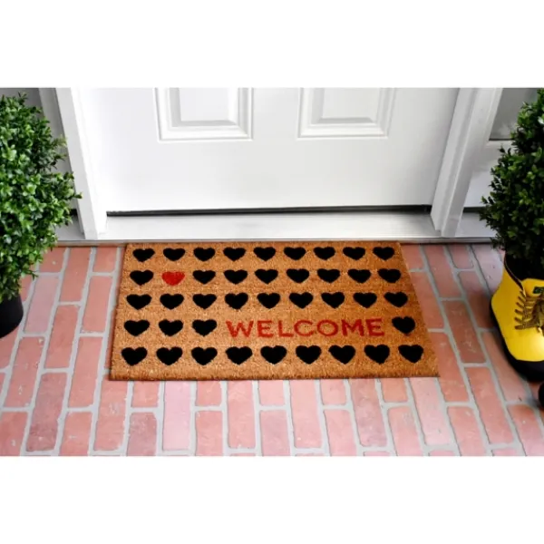 Doormats-Kirkland's Home Tan And Black Welcome Heart Doormat Tan/Black/Red