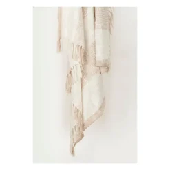 Blankets & Throws-Kirkland's Home Tan And Ivory Striped Woven Cotton Throw Tan/Ivory