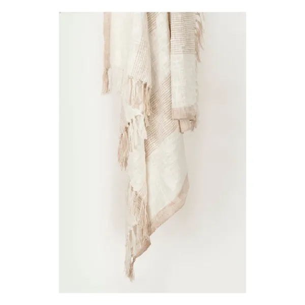 Blankets & Throws-Kirkland's Home Tan And Ivory Striped Woven Cotton Throw Tan/Ivory