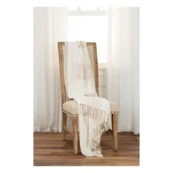 Blankets & Throws-Kirkland's Home Tan And Ivory Striped Woven Cotton Throw Tan/Ivory