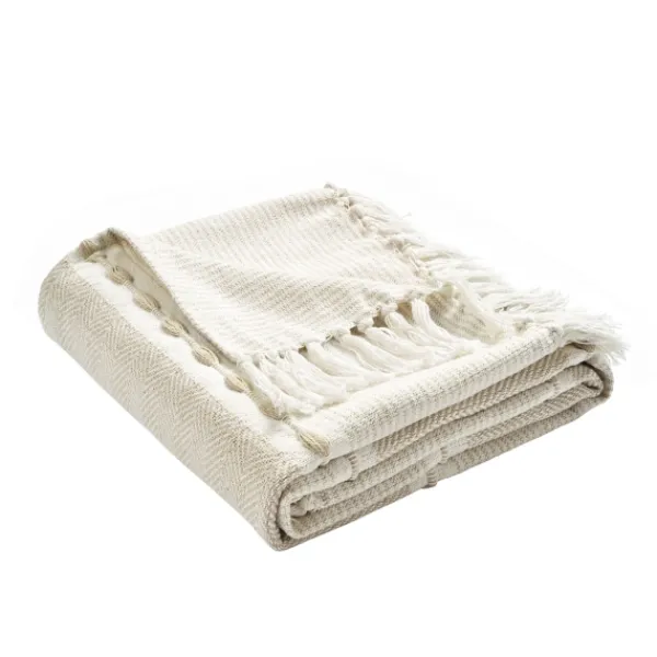 Blankets & Throws-Kirkland's Home Tan And White Herringbone Stripe Throw Tan/White