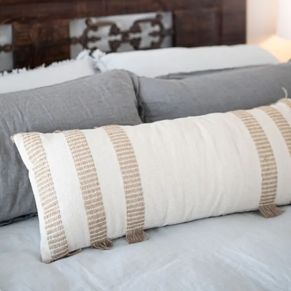 Pillows-Kirkland's Home Tan And White Outer Striped Lumbar Pillow Tan/White
