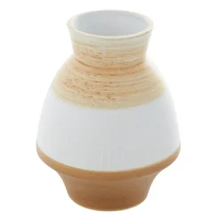 Vases-Kirkland's Home Tan And White Striped Coastal Ceramic Vase, 9 In. Tan/White