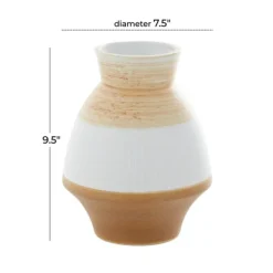 Vases-Kirkland's Home Tan And White Striped Coastal Ceramic Vase, 9 In. Tan/White
