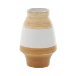 Vases-Kirkland's Home Tan And White Striped Coastal Ceramic Vase, 13 In. Tan/White