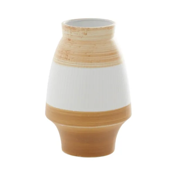 Vases-Kirkland's Home Tan And White Striped Coastal Ceramic Vase, 13 In. Tan/White