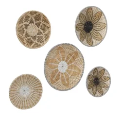 Wall Plaques-Kirkland's Home Tan Bohemian Seagrass 5-Pc. Wall Plaque Set Tan/White/Black