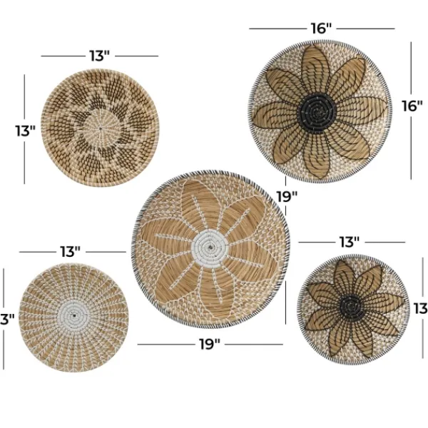 Wall Plaques-Kirkland's Home Tan Bohemian Seagrass 5-Pc. Wall Plaque Set Tan/White/Black