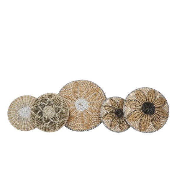 Wall Plaques-Kirkland's Home Tan Bohemian Seagrass 5-Pc. Wall Plaque Set Tan/White/Black