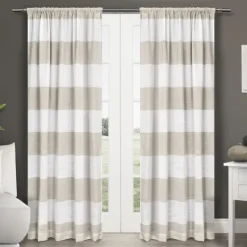 Curtains & Drapes-Kirkland's Home Tan Deena Curtain Panel Set, 96 In. Tan/White
