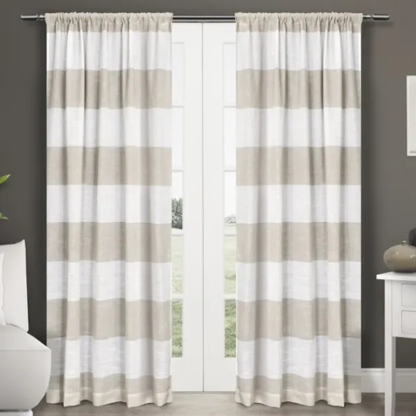 Curtains & Drapes-Kirkland's Home Tan Deena Curtain Panel Set, 96 In. Tan/White