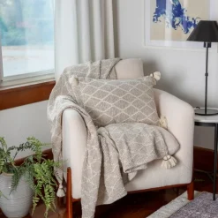 Pillows-Kirkland's Home Tan Diamond Woven Lumbar Pillow Tan/White