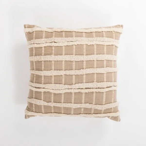 Pillows-Kirkland's Home Tan Embroidered Grid Pillow Tan/Ivory