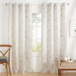 Curtains & Drapes-Kirkland's Home Tan Floral 2-Pc. Curtain Panel Set, 96 In. Tan/White