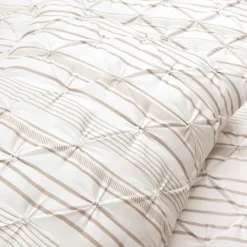 Comforters-Kirkland's Home Tan Pintuck Stripe King 5-Pc. Comforter Set Tan/White