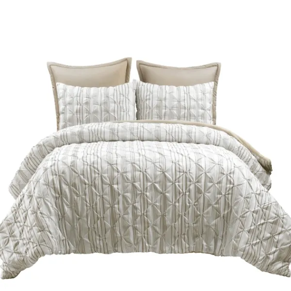 Comforters-Kirkland's Home Tan Pintuck Stripe King 5-Pc. Comforter Set Tan/White