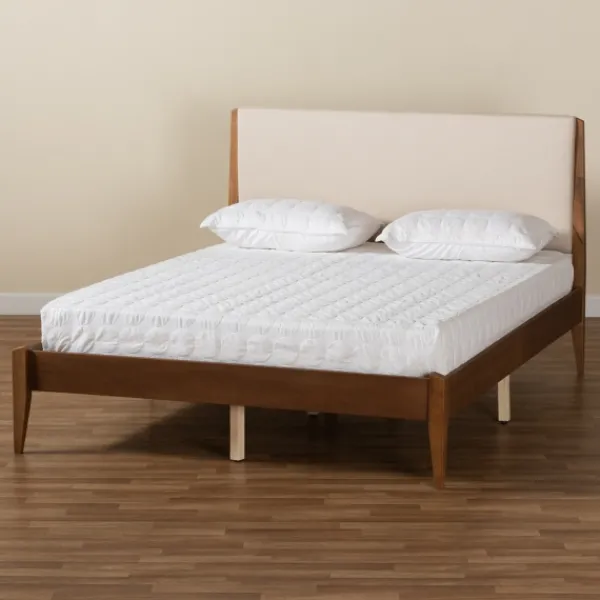 Beds & Headboards-Kirkland's Home Tan Upholstered Brown Wood King Platform Bed Brown/Tan