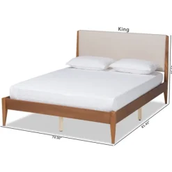 Beds & Headboards-Kirkland's Home Tan Upholstered Brown Wood King Platform Bed Brown/Tan