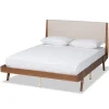Beds & Headboards-Kirkland's Home Tan Upholstered Brown Wood Queen Platform Bed