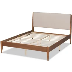 Beds & Headboards-Kirkland's Home Tan Upholstered Classic Wood Full Platform Bed Tan/Brown